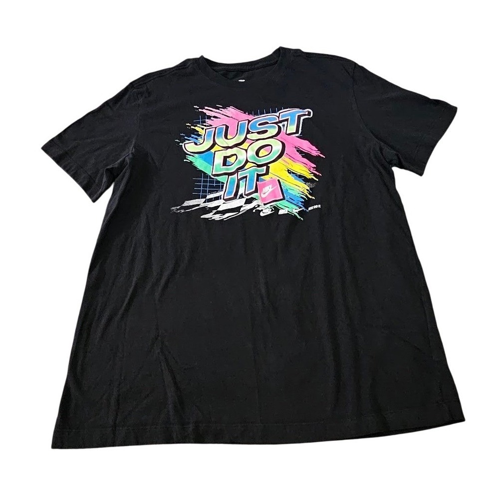 Nike Mens Just Do It Graphic Tee Black Neon Paint Splatter T-Shirt Large